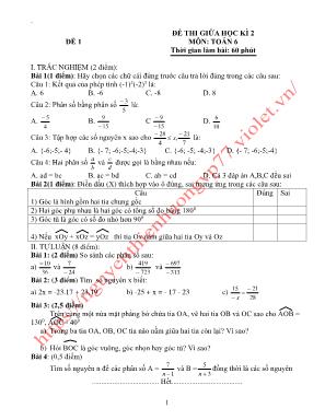 20 Đề thi giữa học kì 2 môn Toán Lớp 6 - Nguyễn Thiên Hương